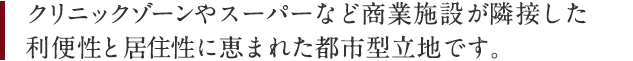クリニックゾーンやスーパーなど商業施設が隣接した
利便性と居住性に恵まれた都市型立地です。